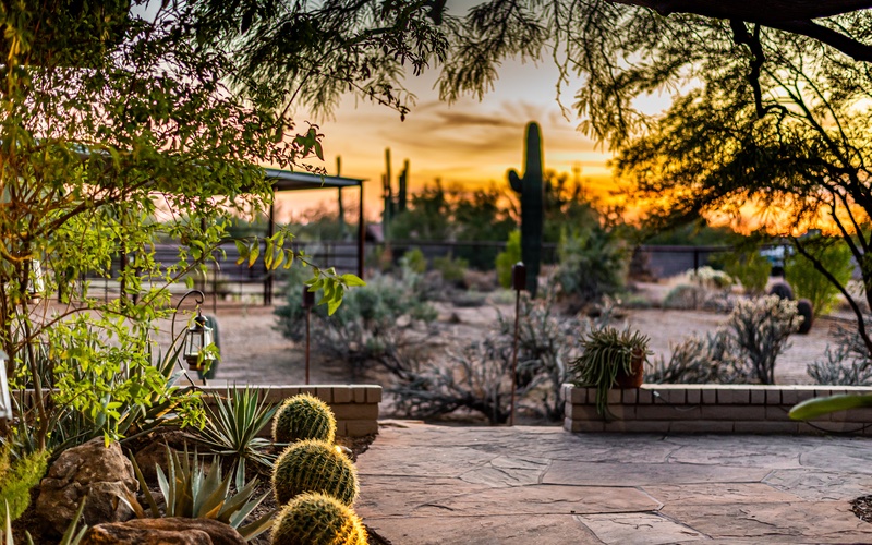 A beautiful image of a pathway with a localscaped yard - get yours done today with Hot Shot Sprinkler Repair & Landscape.